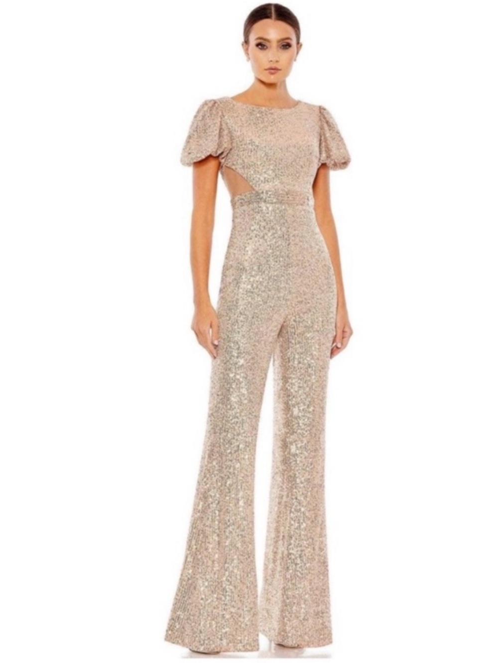 IEENA for McDougal Rose Gold Sequin cutout detail short sleeves jumpsuit Sz 12